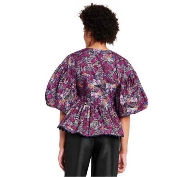 Kika Vargas - puffed sleeve wrap top. 100% cotton peplum peasant top xs - Picture 4 of 12